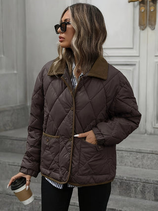 Steppjacke Damen Oversized mit Cordkragen in Schwarz