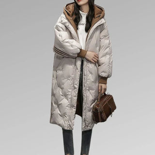 Steppmantel Damen Lang Oversized mit Kapuze