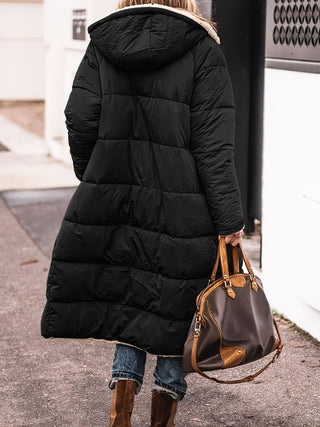 Steppmantel Damen Lang mit Teddyfutter und Kapuze