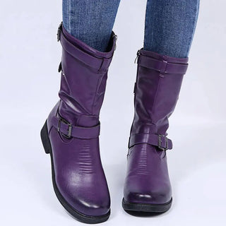 Stiefel Damen im Bikerstil mit Schnallen