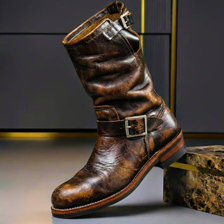 Stiefel Herren mit Schnallen Vintage in Retro Braun