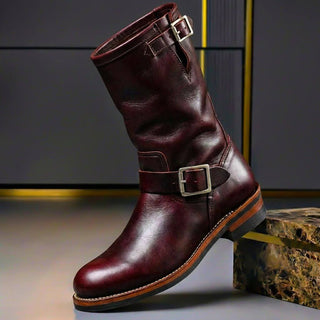 Stiefel Herren mit Schnallen Vintage in Burgunderrot