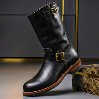 Stiefel Herren mit Schnallen Vintage in Obsidianschwarz