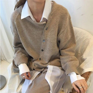 Strickjacke Damen Oversized mit Knöpfen in Braun