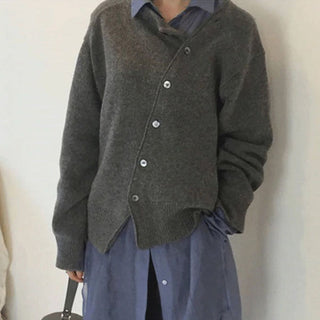 Strickjacke Damen Oversized mit Knöpfen in Grau