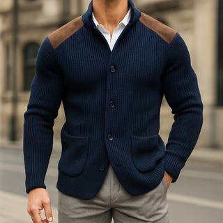 Strickjacke Herren mit Stehkragen Regular Fitin Blau