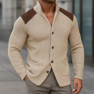 Strickjacke Herren mit Stehkragen Regular Fit in Creme