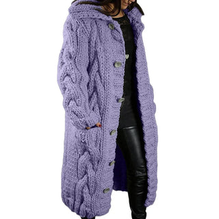 Strickmantel Damen Lang mit Kapuze in Lila