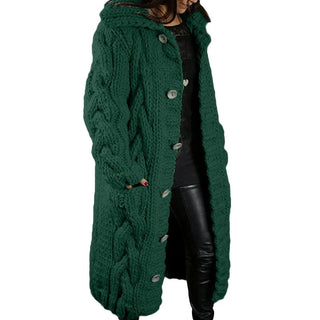 Strickmantel Damen Lang mit Kapuzein Grün