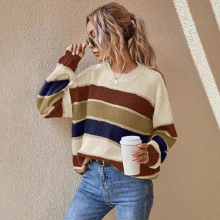 Strickpullover Damen Oversized GestreiftBeige