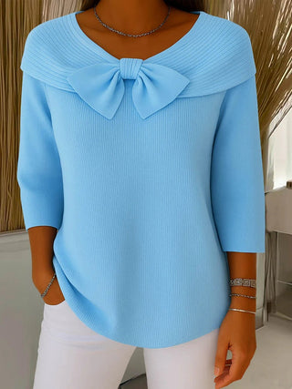 Strickpullover Damen mit Schleife in Blau