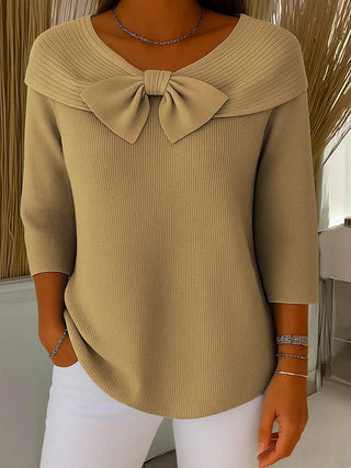 Strickpullover Damen mit Schleifein Khaki