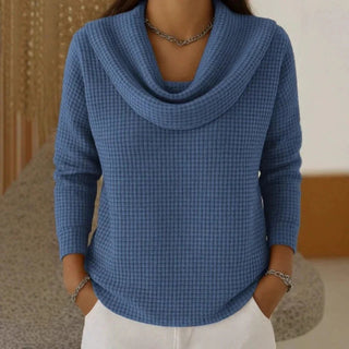 Strickpullover Damen mit Wasserfallkragen in Blau