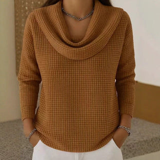 Strickpullover Damen mit Wasserfallkragen in Braun