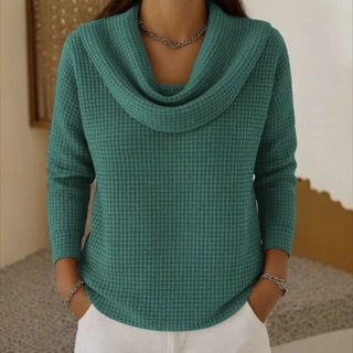 Strickpullover Damen mit Wasserfallkragen in Grün