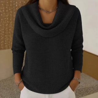 Strickpullover Damen mit Wasserfallkragenin Schwarz