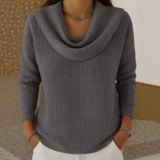 Strickpullover Damen mit Wasserfallkragenin Grau