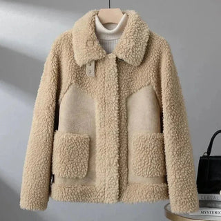 Teddyjacke Damen Oversized mit Kragen in Camel