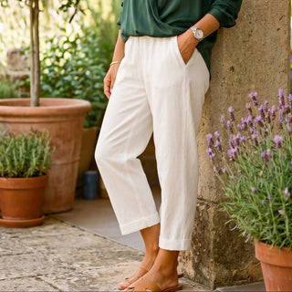 Weitbeinige Damen Sommerhose mit Elastischem Bund-Trousers-Cecile Lavelle-Cecile Lavelle