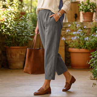 Weitbeinige Damen Sommerhose mit Elastischem Bund-Trousers-Cecile Lavelle-Cecile Lavelle