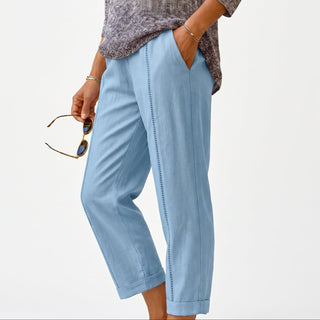 Weitbeinige Damen Sommerhose mit Elastischem Bund-Trousers-Cecile Lavelle-Blau-S-Cecile Lavelle