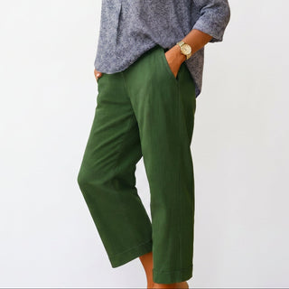 Weitbeinige Damen Sommerhose mit Elastischem Bund-Trousers-Cecile Lavelle-Grün-S-Cecile Lavelle