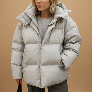 Winterjacke Damen Puffer mit Stehkragenin Lichtgrau