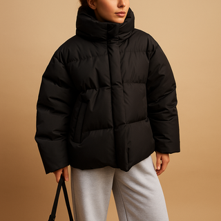 Winterjacke Damen Puffer mit Stehkragen in Schwarz