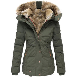 Winterjacke Damen mit Fellkapuze Slim Fitin Grün