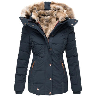 Winterjacke Damen mit Fellkapuze Slim Fit in Marineblau