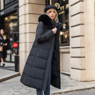 Wintermantel Damen Lang mit Fellkapuze