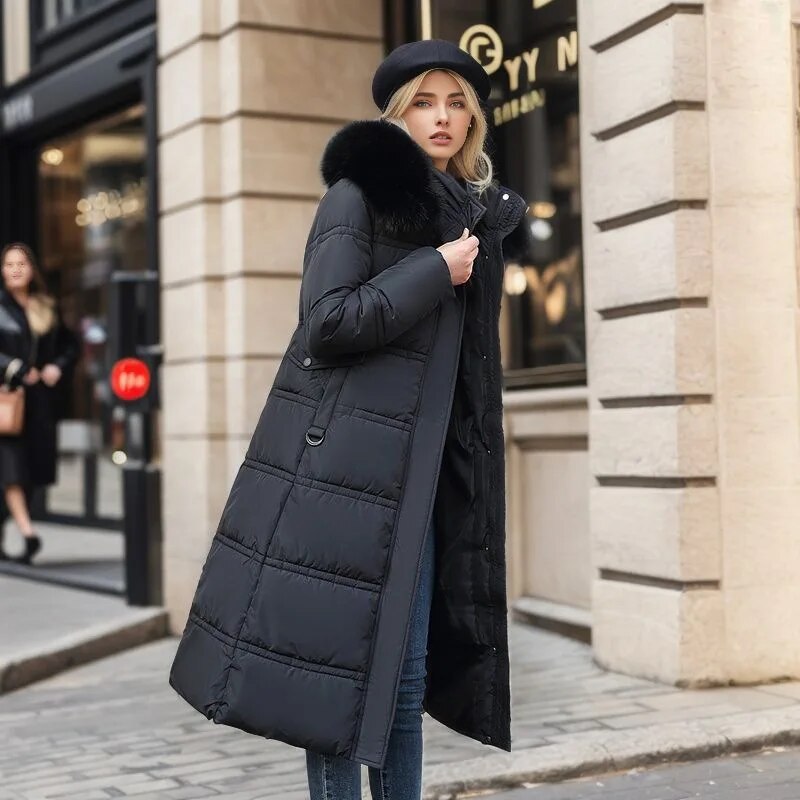 Wintermantel Damen Lang mit Fellkapuze