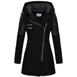 Wintermantel Damen Lang mit Kapuze in Schwarz