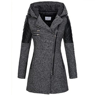 Wintermantel Damen Lang mit Kapuze in Grau