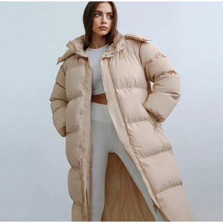 Wintermantel Damen Puffer Lang mit Kapuze in Beige