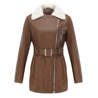 Wintermantel Damen in Lederoptik mit Teddykragen