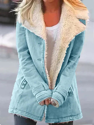 Wintermantel Damen mit Teddyfutter in Blau