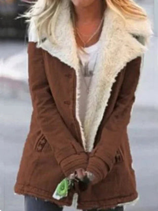Wintermantel Damen mit Teddyfutter in Braun