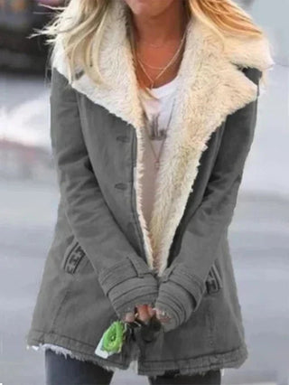 Wintermantel Damen mit Teddyfutter in Grau