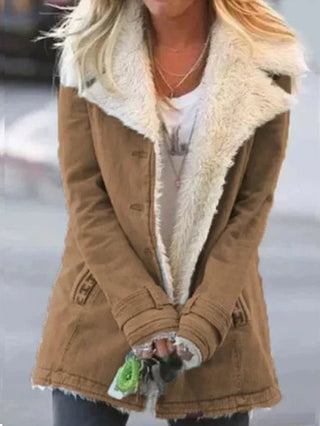 Wintermantel Damen mit Teddyfutter in Kaki
