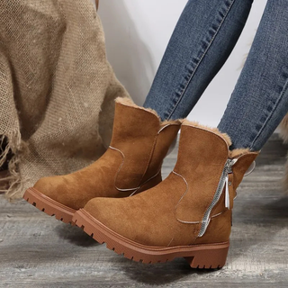 Winterstiefel Damen mit Fellkragen in Braun