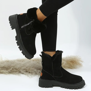 Winterstiefel Damen mit Fellkragen in Schwarz