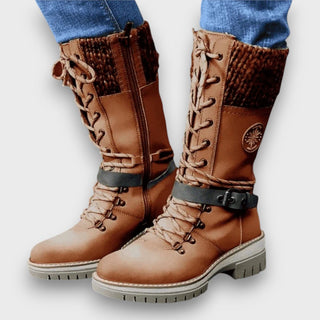 Winterstiefel Damen mit Strickkragen in Braun