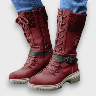 Winterstiefel Damen mit Strickkragen in Rot