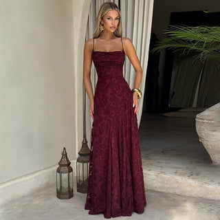 Abendkleid Blumendruck Elegant - Cecile LavelleWeinrot