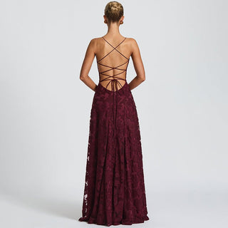 Abendkleid Blumendruck Elegant - Cecile LavelleWeinrot
