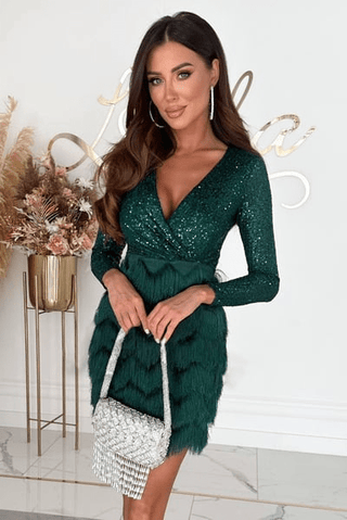 Abendkleid mit Fransen Pailletten - Cecile LavelleGrün