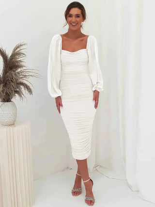 alessia – gerafftes midikleid mit ballonärmeln & square neck - Cecile LavelleWeiß