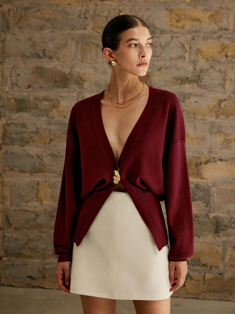 Alma – Fine Knit Cardigan with Sculptural Button