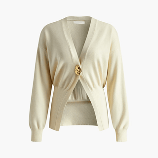 Alma – Feinstrick - Cardigan mit Skulptur - Knopf - Cecile LavelleWeiß